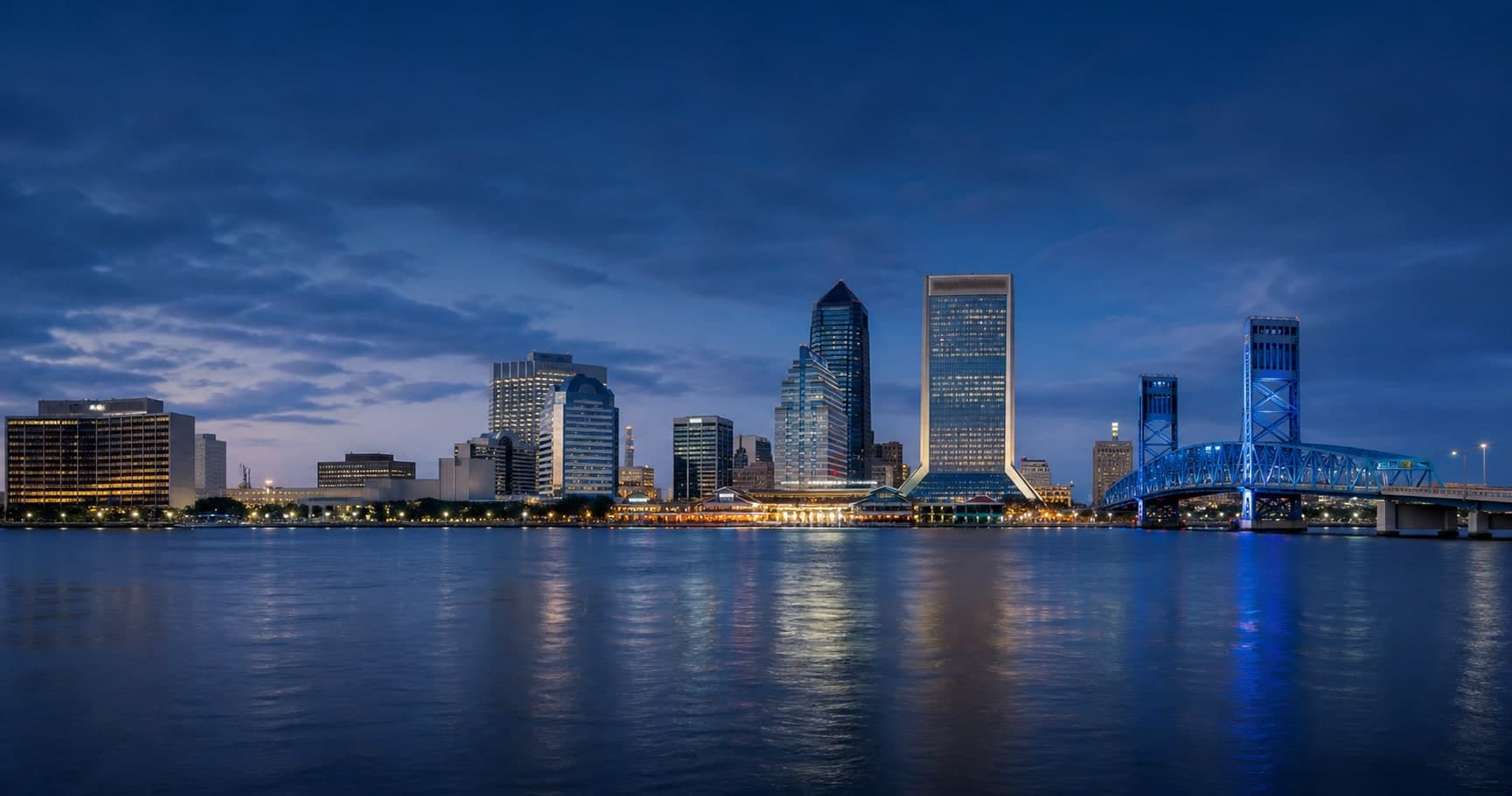 Downtown Jacksonville across the St. Johns River at blue hour